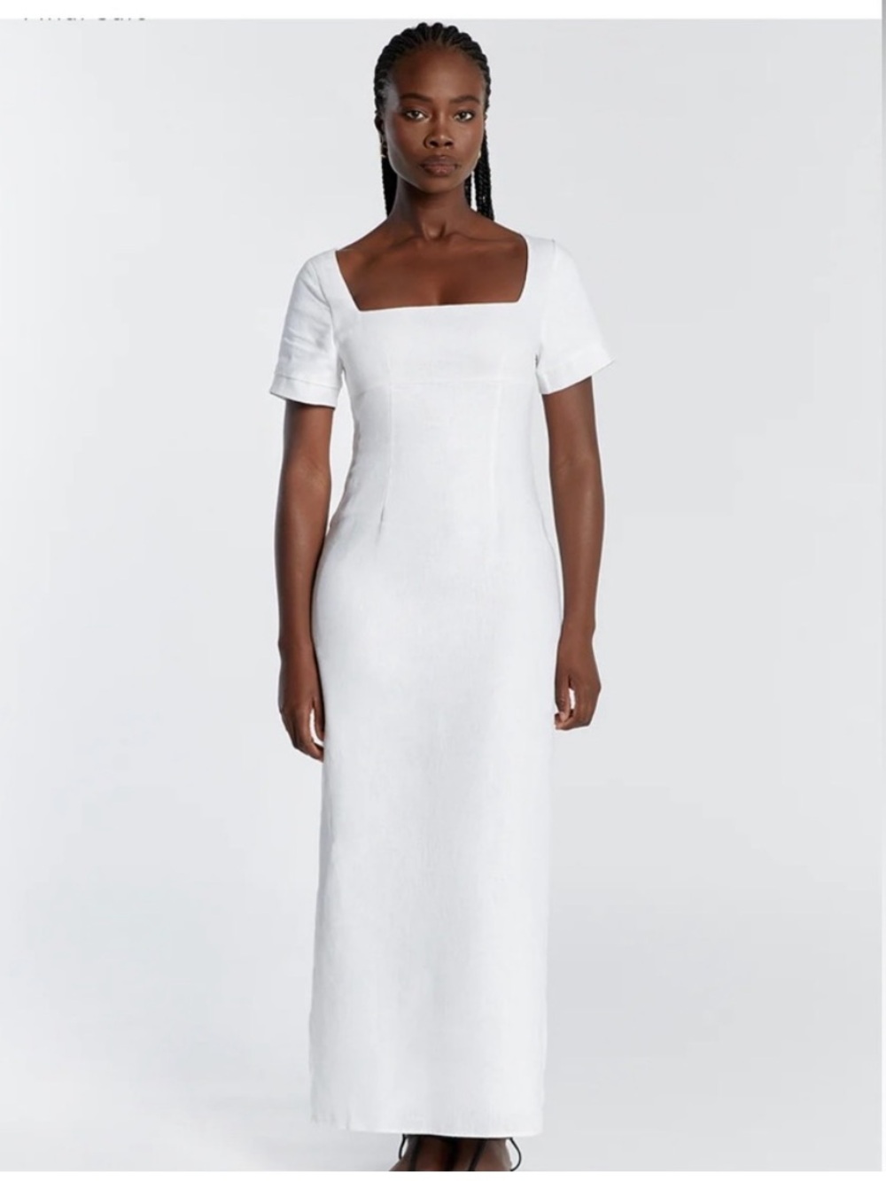DISSH Jamie White Square Neck Linen-Blend Midi Dress 6